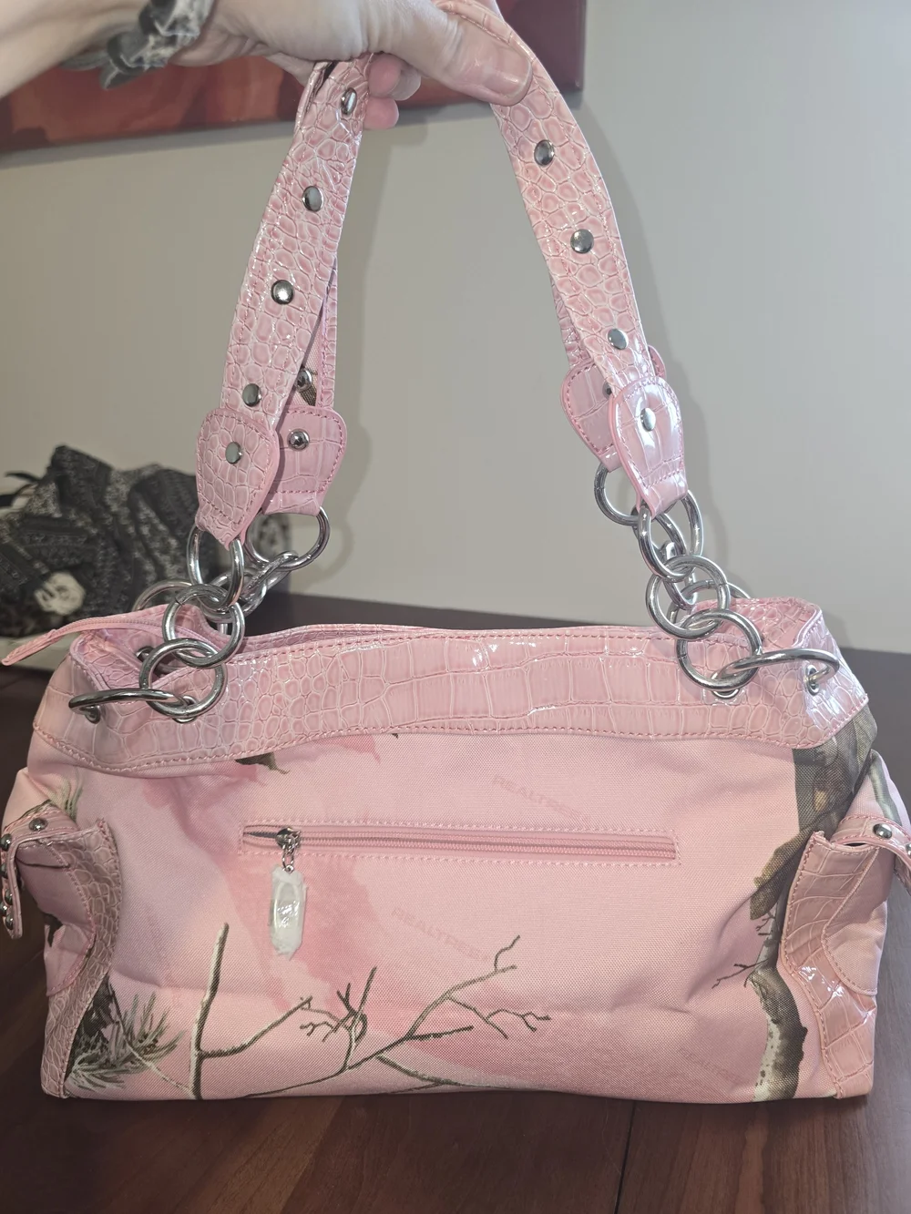Realtree Y2K Pink Camo Rhinestone Fleur-Embellished Shoulder Bag, New with Tags!